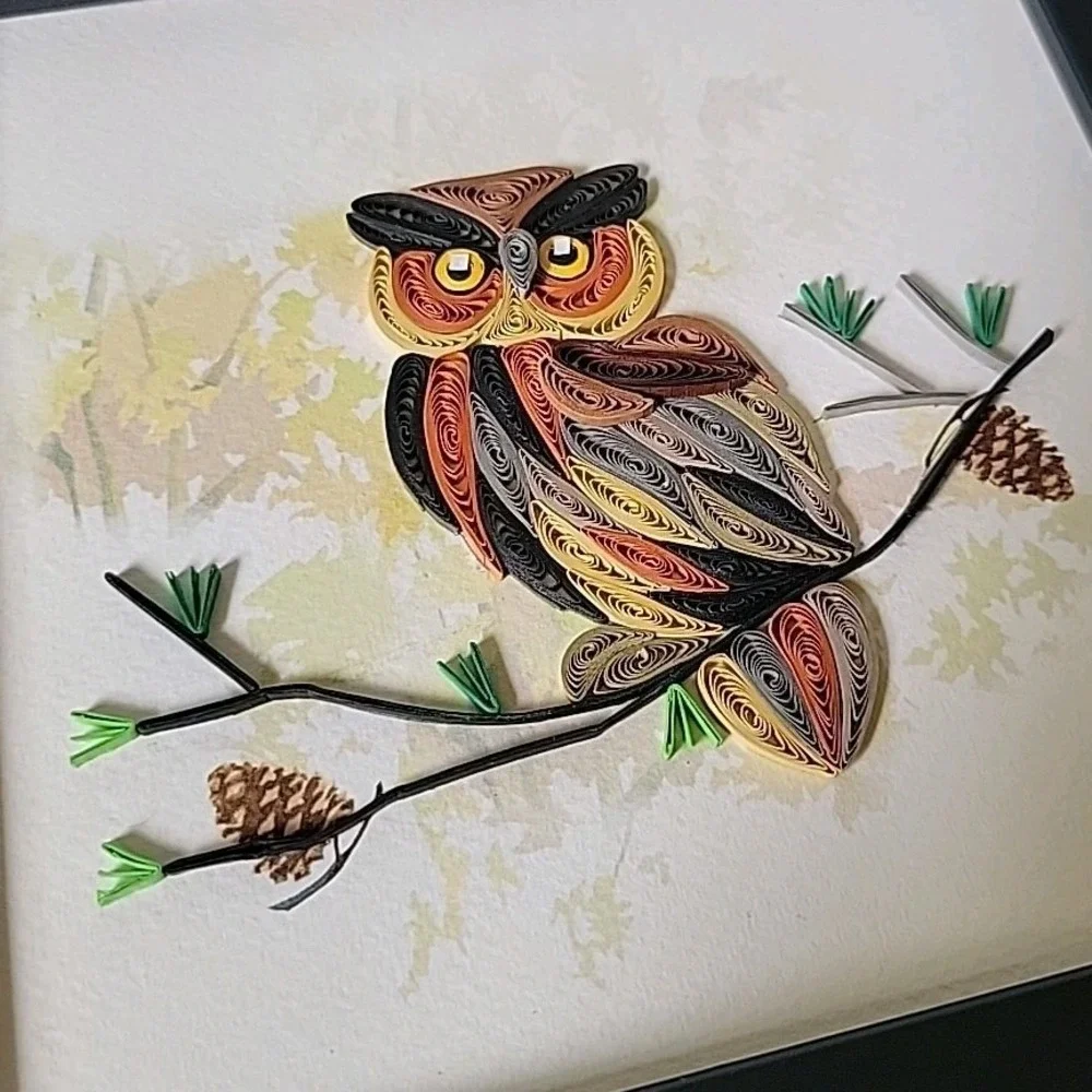 Yoder Do American Quilling Card Company Framed 3D‎ Owl Art Nature Renaissance